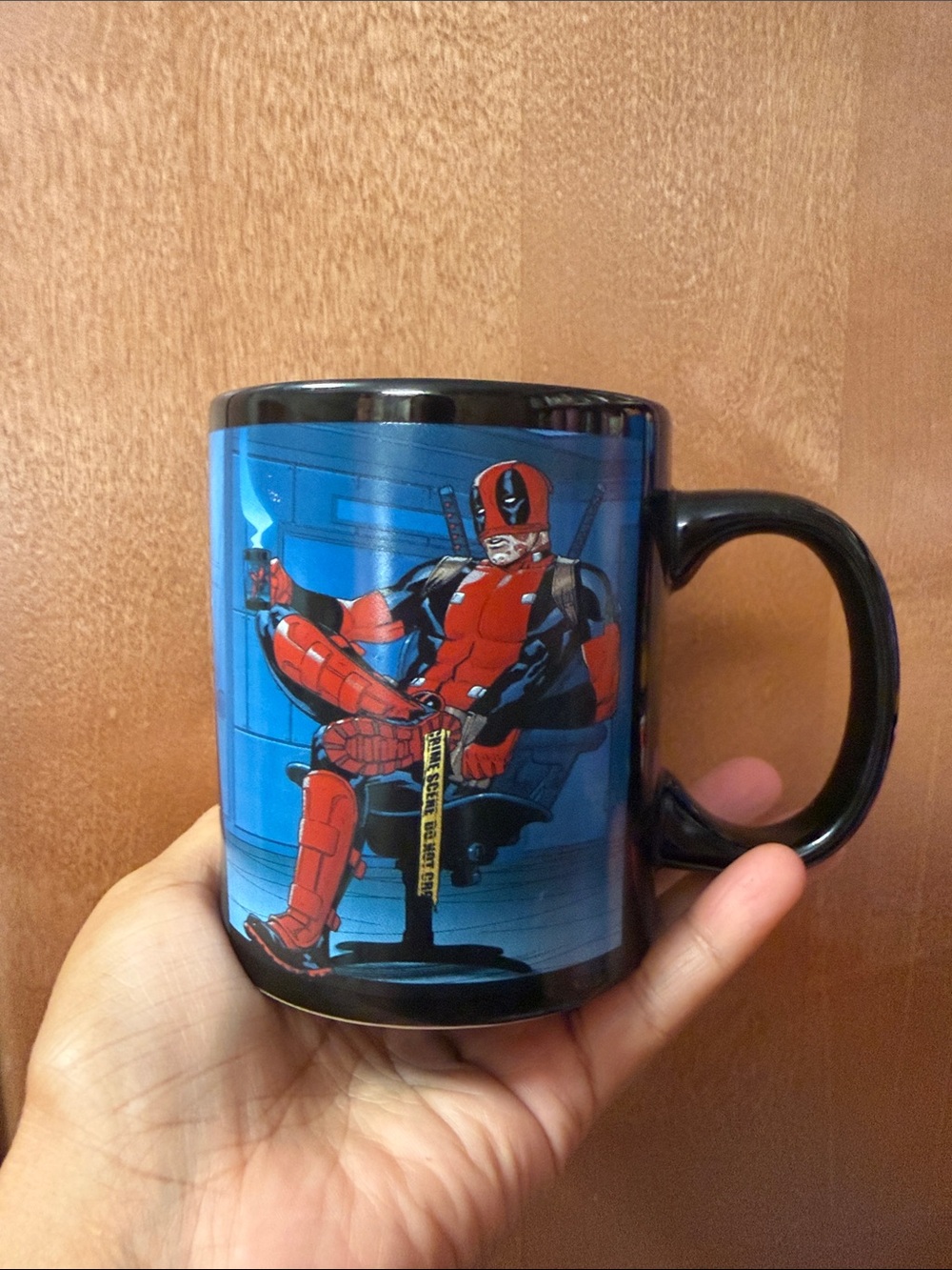 Marvel Deadpool Black and Blue Ceramic Mug with Red Character Art